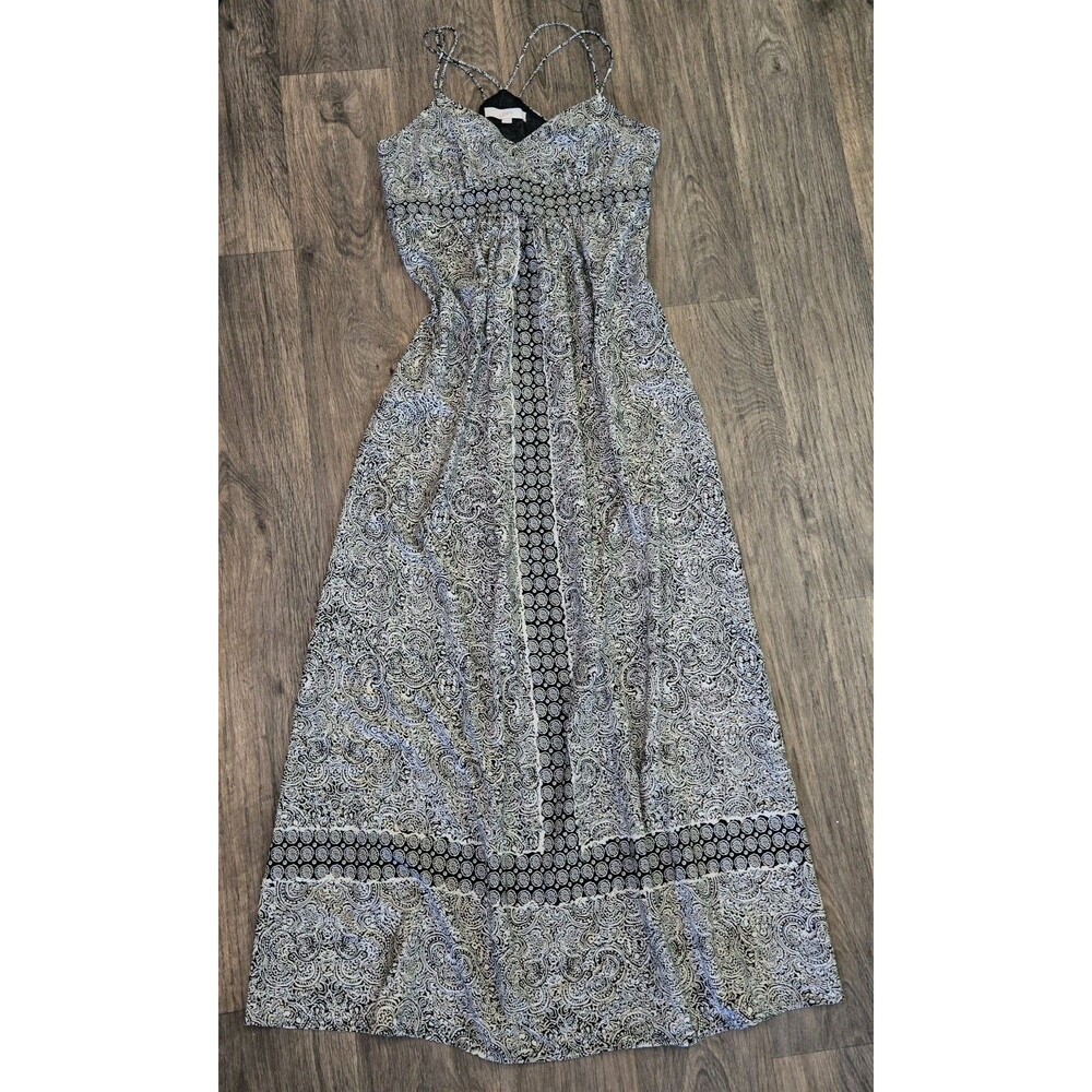 Ann Taylor Loft Paisley Print BOHO Long Maxi Dress Black Size 12 retail  $98